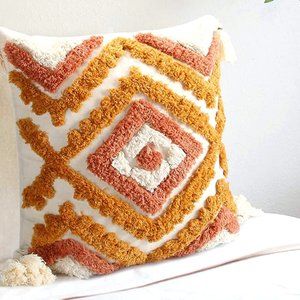 Pink/Orange Tassel Throw Pillow Covers 18x18, 12x20 Woven Tufted Living Room/Bed